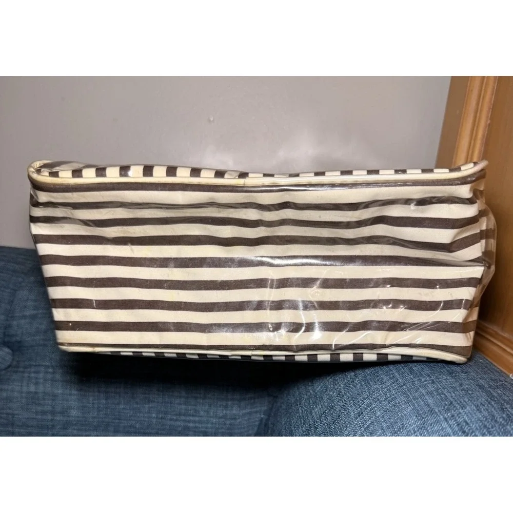 Vintage Henri Bendel Centennial Stripe Large Clear Vinyl‎ Makeup Bag 12 X 9 X 4